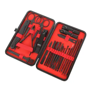 1 set of black and red nail clipper ear scoop set, 24 piece stainless steel professional nail clipper set, anti splash nail and toe dead skin care tool, men's husband boyfriend parents gift, Manicure