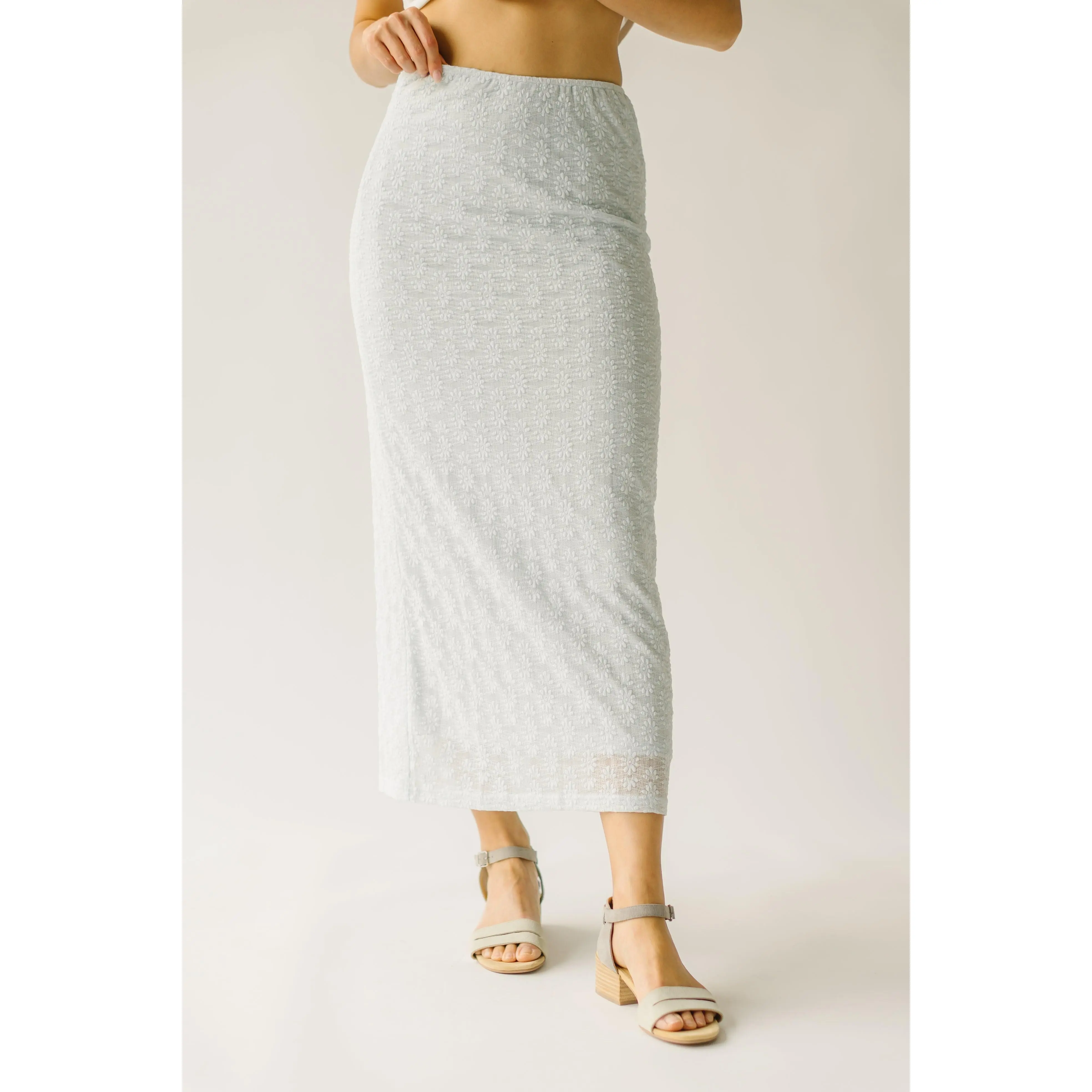 The Mateah Lace Midi Skirt in Light Blue