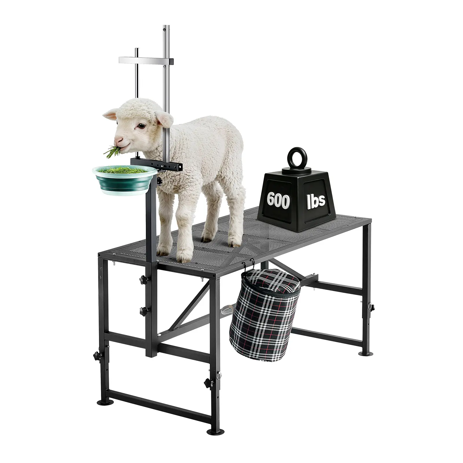 【SummerFinds】VEVOR Goat Milking Stand with Metal Frame, 600 lbs Heavy Duty Livestock Platform, 22 lbs Oxford Fabric Feed Bin, Adjustable Headpiece, Storage Basket, Stanchion for Goats/Sheep Calm Handling & Quick Assembly, 47"x23" Black, Daily Care, Effici