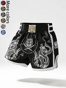 Men's Dragon Tiger Pattern Muay Thai Shorts, Y2K Vintage Las Vegas Style, Free Fighting Training Shorts, Quick-Dry Breathable Mma Streetwear