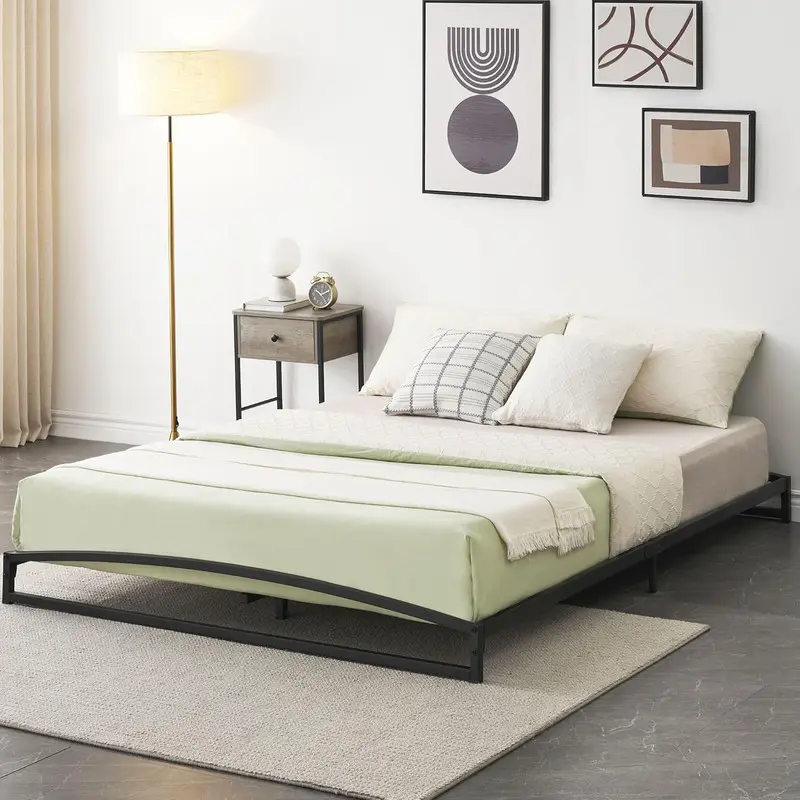 【Christmas Gift】6-in Height Rustproof Metal Platform Bed Frame, Full Size Framed Low Profile with Sturdy Durable Steel Slats Support, Silent Unique Arch Design Mattress Foundation (Up to 1000 Lbs), No Box Spring Needed, Easy Assembly, Black, 6 Inches Heig