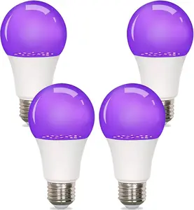 4 Pack LED Black Light Bulb 9W, UV Blacklight Bulb Replace 100W, 385-400nm,A19,E26 Base 120V, Party Glow Decor,Blacklights Bulbs Non-