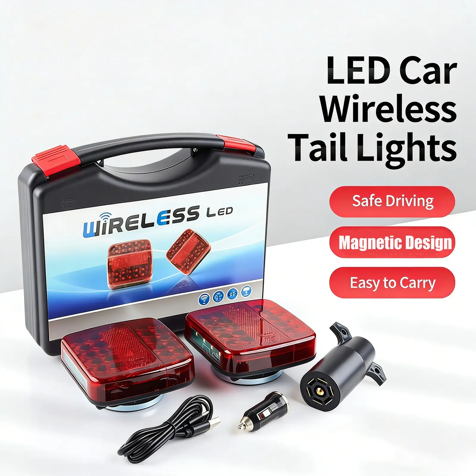 2PCS Magnetic Wireless Trailer Lights – Rechargeable LED Taillight Kit for Trailers, Trucks, SUVs & Boats Led Brake Tail Cargo Lamp