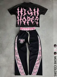 Men's & Women's Short Sleeve Crop Top Print Set, Athletic Street Style Fitted Design, All-Season Comfortable for Outdoor Activities