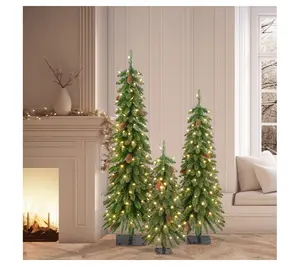 Puleo International Set of 3 Pre-lit Alpine Christmas Tree