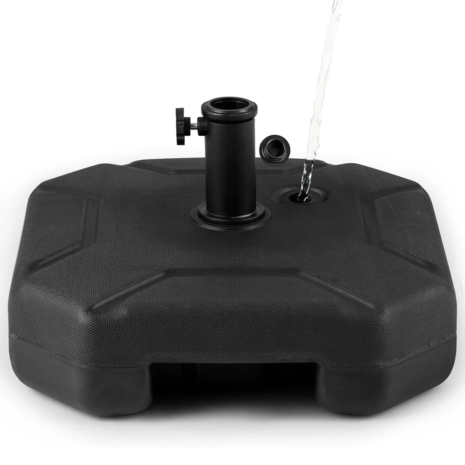 Sturdy HDPE Plastic Fillable Umbrella Base Stand - HDPE Resists Outdoor Wear, Sand+Water Hold (88 lbs Capacity), Adjustable Knob, Easy Setup, Heavy-Duty Market Table Umbrella Pole Holder for Outdoor Patio, Backyard