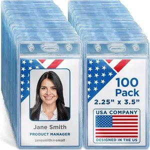 Plastic Waterproof ID Badge Holders Clear 2.25x3.5 Inch 100 Pack Vertical Hanging Name Card Holder with Zipper Resealable Bulk Nametag Holders