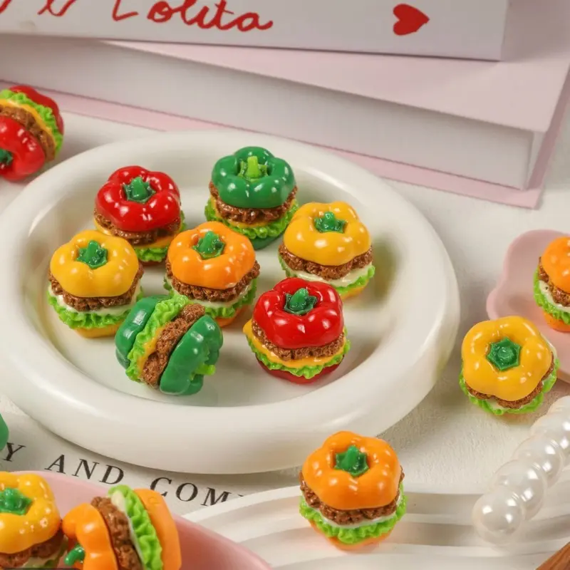3D Pepper Burger 5 Colors Resin Charms for DIY Keychain Making Craft - Fun & Colorful Design for Crafting Projects