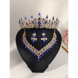 Women's Luxury Jewelry Set, Crown Necklace and Earrings Wedding Accessories, Perfect Gift for Mom for Mother's Day