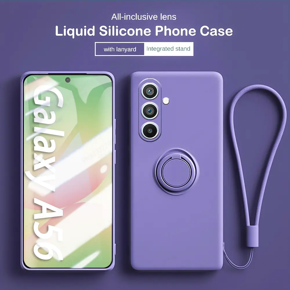Liquid Silicone Phone Cases For Samsung A56 A16 A36 A26 A55 A15 A35 A54 A34 A14 A53 A52S Magnetic Ring Holder Cover With Lanyard