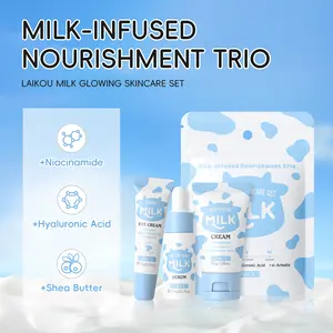 Milky Skincare Gift Set 3-Piece Serum + Eye Cream + Moisture Cream, Essential Travel Kit, Moisturizing Kit, Quick Hydration, Nourishes Dry Skin, Perfect Gift