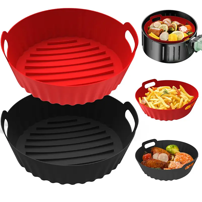 Air Fryer Silicone Liners Pot,8 inch Air Fryer Basket Liners, Silicone Baking Tray Pots for 3 to 5 Qt for Air fryer Oven Reusable Baking Tray Oven Accessories