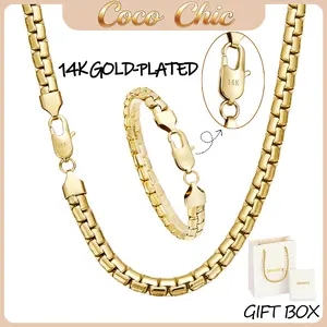 [2026 New Upgrade] 14K Gold Flat Pearl Chain Necklace & Bracelet Set | 7MM Smooth Rounded Link Design | High Polish Finish | No Tarnish, No Fade | Minimal Luxury stainless steel Jewelry