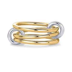 14K Gold Plated Interlocked Stackable Rings for Women, Statement Mixed Metals Multi Ring Stack, Cubic Zirconia Two Toned Connected Bands Stacking Jewelry