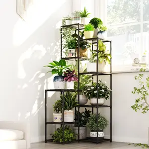 Bamworld Black Metal Corner Shelf Plant Stand, 54.7" Tall Vertical Space Saver with Multi-Tier Storage, Large Plant Holder for Indoor-Patio Decor, Easy-Setup Home Garden Accessory