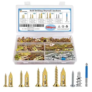 380pcs Self Drilling Drywall Anchors with Screws 5 Different Sizes Zinc Plated Steel Self-Drilling Anchors Set Easy Application No Drill or Holes in Wall