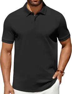 COOFANDY Men's Polo Shirts 100% Cotton Heavyweight Short Sleeve Button Golf Shirts Classic Pullover Ribbed Collar and Cuffs