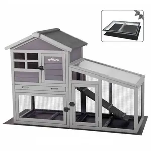 Aivituvin-AIR13-B Outdoor and Indoor Rabbit Hutch with Wire Mesh Floor and PVC Layer (Inner Space 9 ft²)