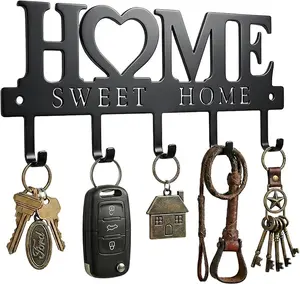 Entryway Wall Key Holder Rack with 5 Hooks Heavy Duty Metal Key Organizer for Wall Mount Key Hooks for Keys Bags Leashes & Coats Decorative Entryway Storage Mudroom & Hallway Key Holder