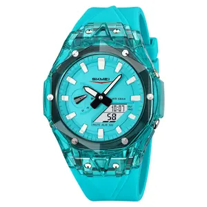 SKMEI Transparent Analog-Digital Sports Watch, 50M Waterproof, World Time, Stopwatch, Alarm & Luminous, Silicone Strap