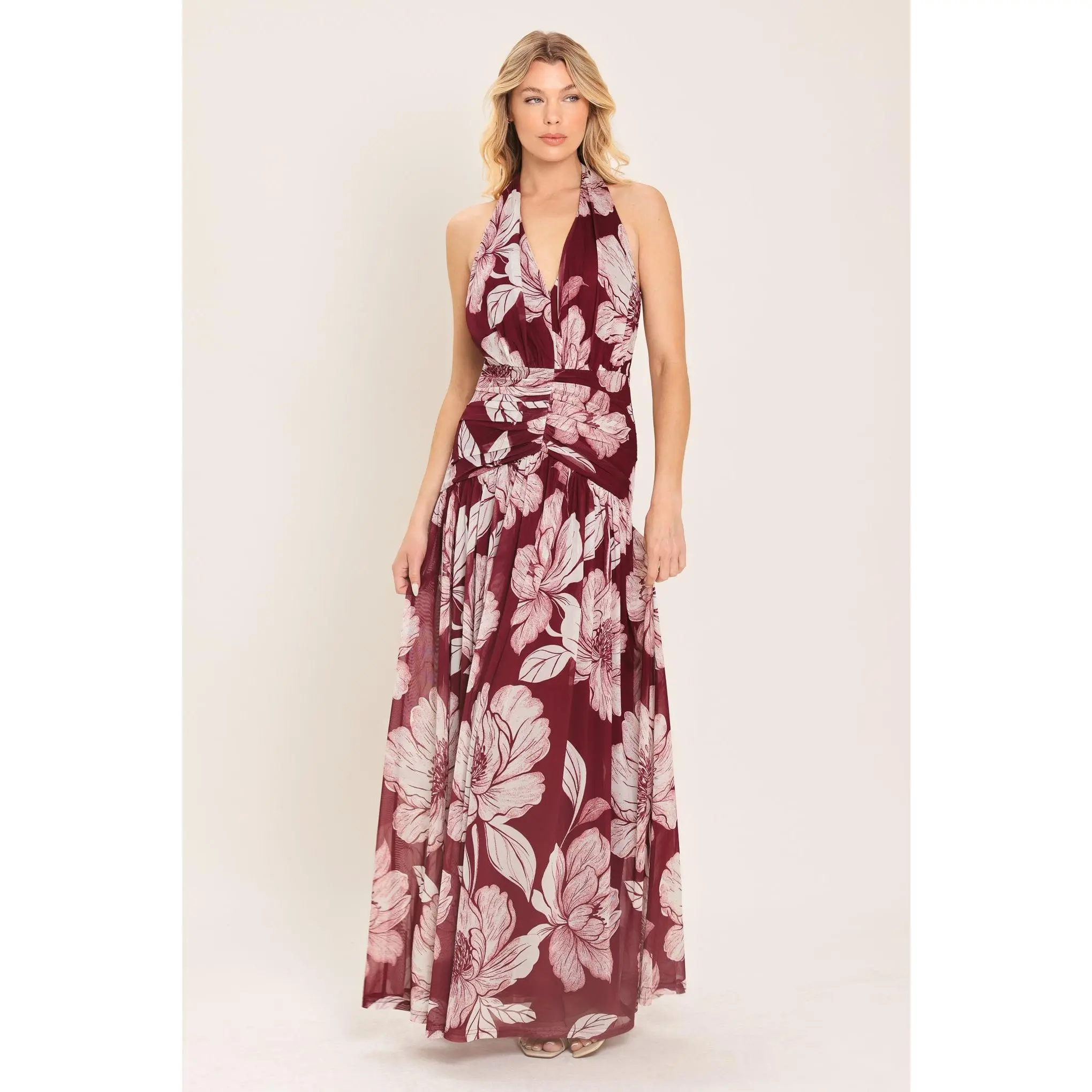 ROSEWOOD ROMANCE POWER MESH MAXI DRESS