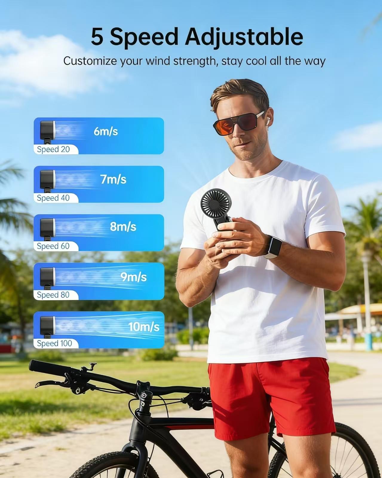 Portable Handheld Fan with Cold Compress, 5 Speeds Personal Fan with Digital Display, Rechargeable Mini Hand Fan for Cooling, Small Quiet Fan for Travel, Office & Outdoor, Black