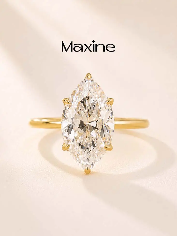 Maxine 14K Gold Plated 3.5Ct Marquise Cut Engagement Ring, 5A Cubic Zirconia Women's Ring Jewelry, Wedding Ring for GF, Trendy Solitaire Promise Ring