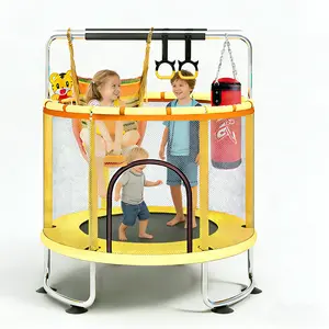 60" Kids Mini Trampoline with Anti-Rollover Round Bottom & Swing | Up to 500 Lbs Load, Ideal Gifts for Ages 3+ | Indoor & Outdoor Use