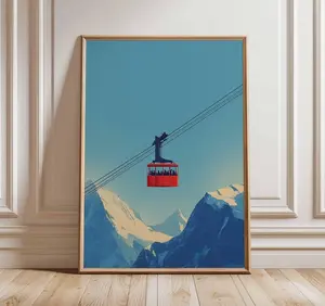 [Sale off up to 50%] [Free ship] [No Frame] Red Ski Gondola Art Print Poster, Minimalist Graphic Ski Poster, Mountain Travel Wall Decor Unique Gift