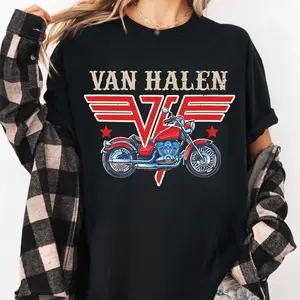 [SALE UP TO 30%] Van Halen Motorcycle Logo Rock Band Black Tee S-5XL Unisex Shirt Made Using 100% US Cotton, Design & Printed In The USA.