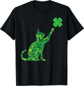 St Patricks Day Shamrock Cat Saint Pattys Women Men T-Shirt