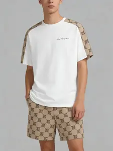 Luxury monogram print all-over patchwork men's summer new short-sleeved shorts two-piece set, casual and stylish sportswear
