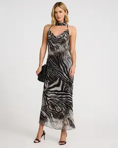 Express Printed Cowl Neck Scarf Open Back Maxi Dress