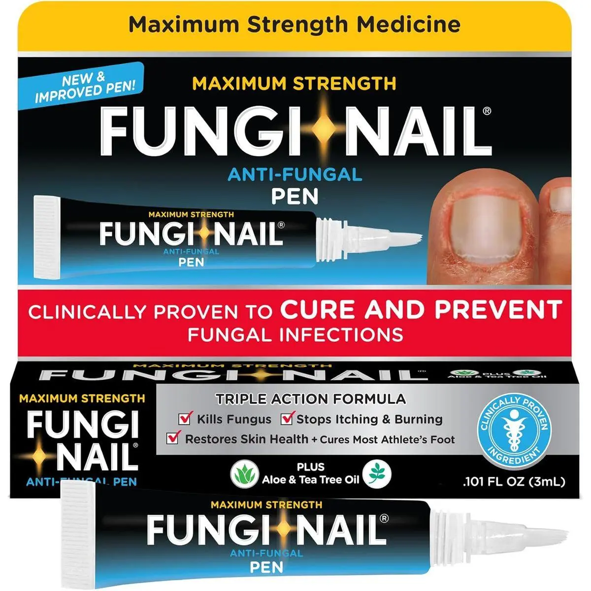 Pen Applicator Anti-Fungal Solution, Kills Fungus That Can Lead to Nail & Athlete’s Foot with Tolnaftate & Clinically Proven to Cure and Prevent Fungal Infections, 0.101 Fl Oz (Pack of 1)