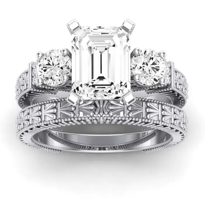 Angelonia - Emerald Moissanite Bridal Set