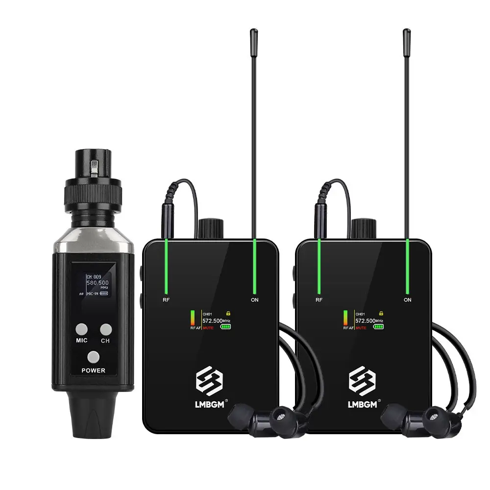 LMBGM UHF Professional Wireless Audio In-Ear Monitors Earbuds Headset with USB Charging, 16 Frequency Options, TFT Color Screen, Suitable For Concerts, Recording Studios, Stage Plays, Outdoor Activities, Tv Programs And Other Scenes.