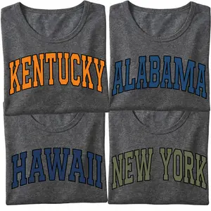 Vintage 50 states in the United States T-Shirt,"where are you from？"Short Sleeve, Crew Neck, Versatile Layering Piece, Minimalist WardrobeEssential Top Summer Womenswear Womenswear