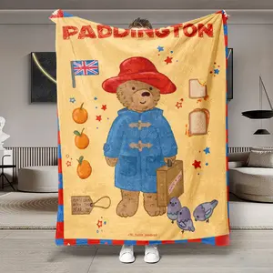 Paddington Bear Flannel Lightweight Blanket, Cozy Blanket Throw, Large Soft Warm Throw for Bed Sofa Office Camping Travel, Perfect Christmas Winter Gift, Bedroom Blanket