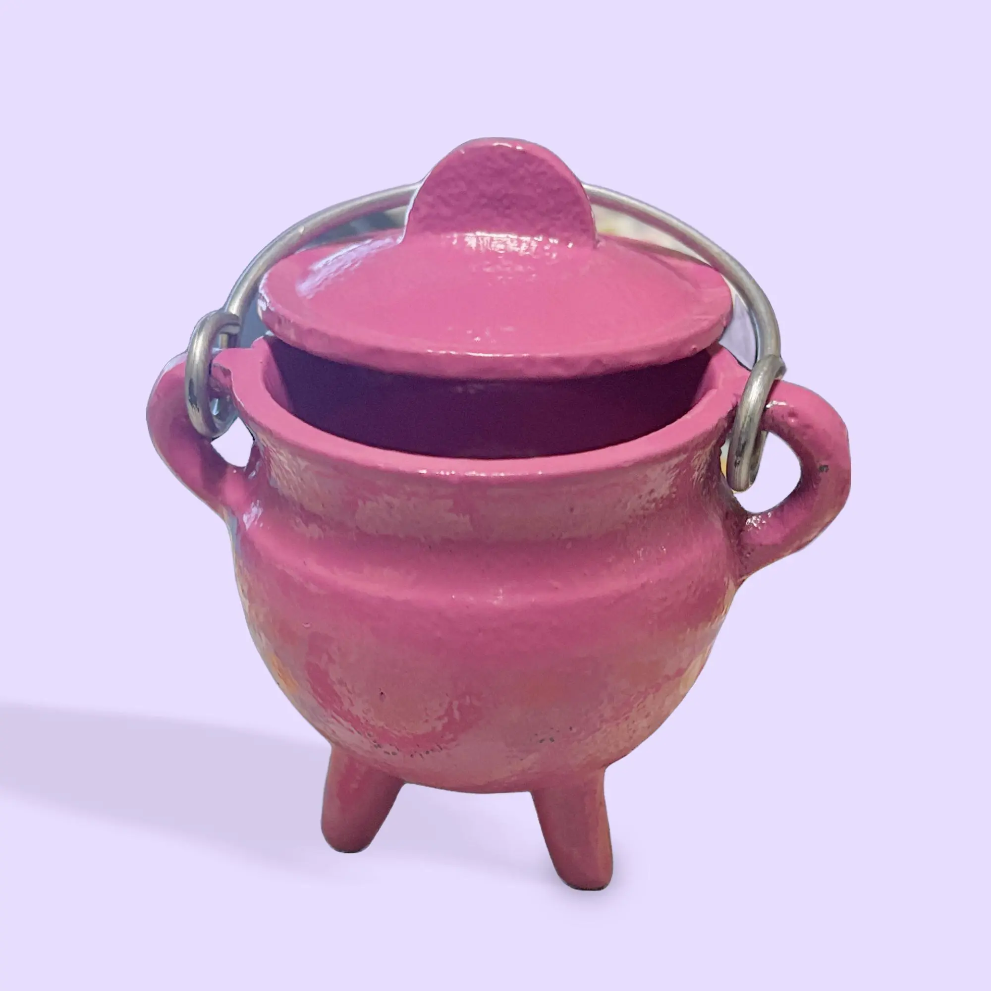Cast Iron Pink cauldron 3 inch high 2.5 inch diameter Cast Iron Pink cauldron 3 inch high 2.5 inch diameter