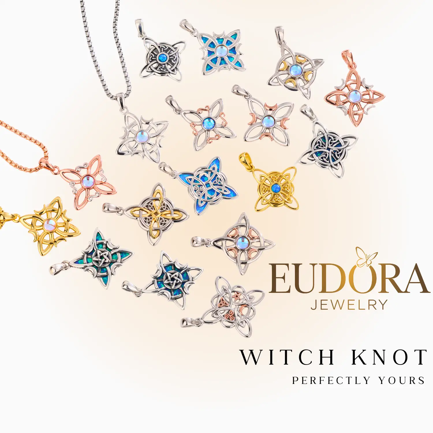 EUDORA S925 Sterling Silver Witch Knot Necklace, Minimalist Nudo De Bruja Celtic Knot Pendant, Amuletos de Protección, Handcrafted Witchy Jewelry Gift