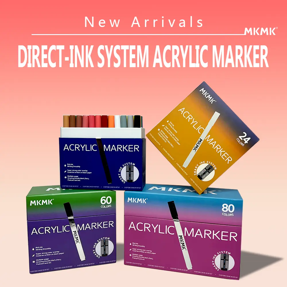 MKMK Acrylic Marker Pen Set - 24/48/60/80-Color Soft Brush Nib Waterproof Markers, Versatile for Art Enthusiasts, Vibrant Works on Glass Wood Paper, Office & Art Supplies for Beginners, 24 Colors
