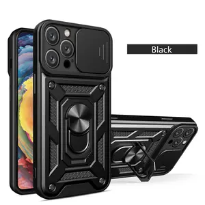 Phone Case For  iPhone 17 Pro Max 16 15 14Plus 13 12 11ProMax 17Air With Slide Camera Cover Protector Hard Stand Ring Holder Hybrid Cell Accories
