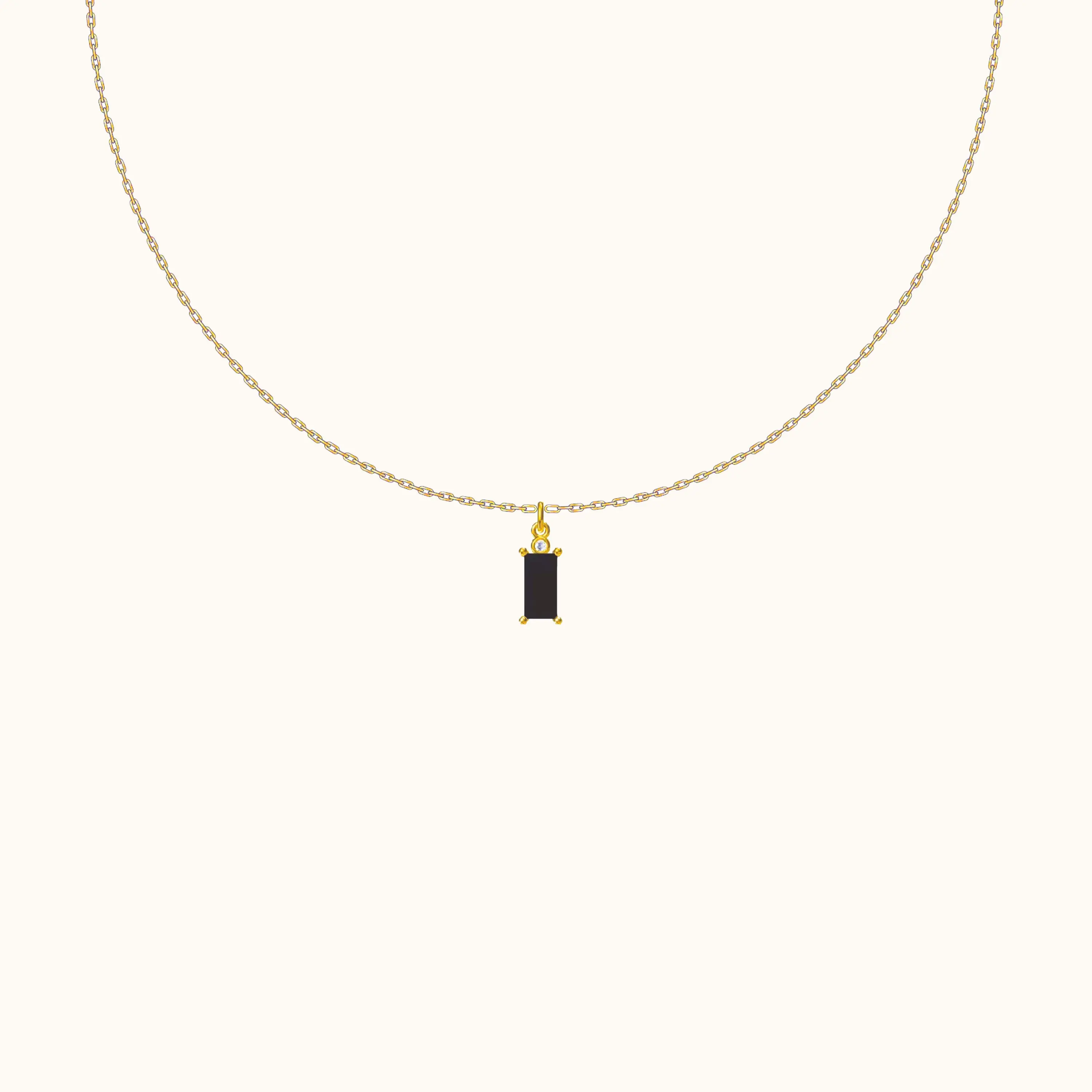 Black Rectangle CZ Pendant Necklace