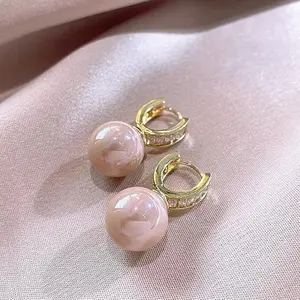 Elegant Pink Pearl Huggie Hoop Earrings  Gold Dainty Earrings For Her #Earrings #Jewelry #GiftForHer #TiktokMadeMeBuyIt