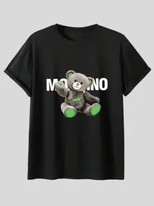 Trendy Teddy Bear Print T-Shirt for Men, Summer Loose Fit Casual Top, Pure Cotton Short Sleeve, All Seasons Wearable