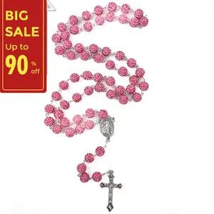 Rosary Necklace pink Classic Color Vibrant Rosary CrossPendant Necklace Catholic Religious Symbol Perfect DailyPrayer