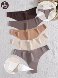 5PCS Women's Basic Invisible Seamless Undergarment Low Waist High Elastic Comfort Thong Panties for Daily Wear