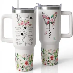 Christian Faith 40oz Insulated Stainless Steel Tumbler with Handle & Straw Lid, Encouraging Bible Gift for Women, Reusable Travel Coffee Cup