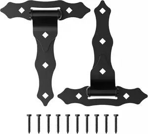 8" Heavy Duty Wood Gate Hinges, T-Strap Decorative Hinges, Black Finish, Western Style, Strong Secure Hinges for Wooden Gates, Fences, Doors, Outdoor Gate Hardware, Durable Fence Hinges