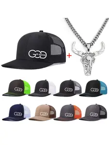 Unisex Baseball Cap & Bull Head Necklace Set, Men Accessories, Casual Fitted Design, All-Season Wear, Adjustable Trucker Style, Perfect Christmas Gift
